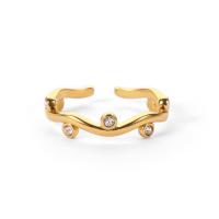 حجر الراين خاتم الإصبع الفولاذ المقاوم للصدأ, 304 الفولاذ المقاوم للصدأ, مجوهرات الموضة & للمرأة & مع حجر الراين, ذهبي, 5mm, تباع بواسطة PC