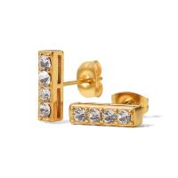 Pendientes de Acero Inoxidable, acero inoxidable 304, Joyería & para mujer & con diamantes de imitación, dorado, 32x7mm, Vendido por Par