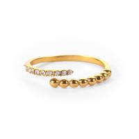 Anel de dedo de aço inoxidável, Aço inoxidável 304, joias de moda & para mulher & com strass, dourado, 4mm, vendido por PC