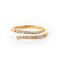Anel de dedo de aço inoxidável, Aço inoxidável 304, joias de moda & para mulher & com strass, dourado, 5mm, vendido por PC