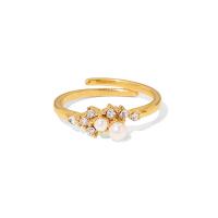 Edelstahl Ringe, 304 Edelstahl, mit ABS-Kunststoff-Perlen, Modeschmuck & für Frau & mit Strass, goldfarben, 18x6mm, verkauft von PC
