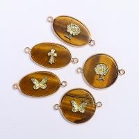 Gemstone Connector Tiger Eye with Brass gold color plated & Unisex & 1/1 loop Sold By PC