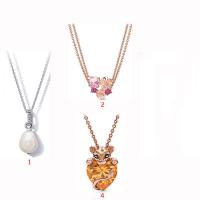 925 Sterling Silver Necklaces, with Cubic Zirconia & Freshwater Pearl, rose gold color plated, different styles for choice & for woman & faceted, more colors for choice, 15x7mm, Length:Approx 45 cm, Sold By PC