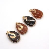 Gemstone Pendants Jewelry, Natural Stone, with Brass, gold color plated, Unisex, more colors for choice, 27x41mm, Sold By PC