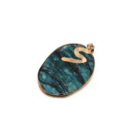 Pingentes em  jóias, misto de pedras semi-preciosas, with cobre, Oval, cromado de cor dourada, unissex, azul, 32x45mm, vendido por PC