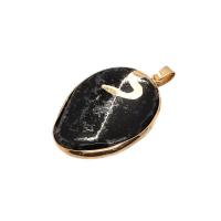 Gemstone Pendants Jewelry, with Brass, gold color plated, Unisex, black, 32x44mm, Sold By PC