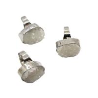 Quartz Gemstone Pendants Clear Quartz with Brass silver color plated Unisex white Inner Approx 20mm Sold By PC