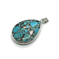 Turquoise Pendant Mosaic Turquoise with Brass Teardrop silver color plated Unisex blue Sold By PC
