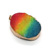 Gemstone Pendants Jewelry with Brass Oval gold color plated Unisex rainbow colors Sold By PC