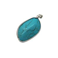 Gemstone Pendants Jewelry Blue Turquoise with Brass Leaf plated Unisex blue Sold By PC
