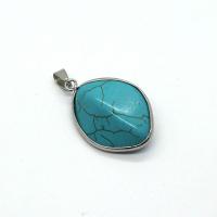 Gemstone Pendants Jewelry Blue Turquoise with Brass Horse Eye plated Unisex blue Sold By PC