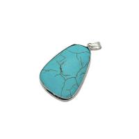 Gemstone Pendants Jewelry Blue Turquoise with Brass silver color plated Unisex blue Sold By PC