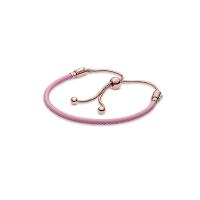 925 Sterling Silver European Bracelet with leather cord rose gold color plated & for couple Sold By PC