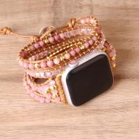Watch Bands, Rhodochrosite, with Nylon & Cats Eye & Crystal & Tibetan Style, silver color plated, DIY & Unisex & different size for choice, pink, Length:30.7 Inch, Sold By PC