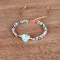 Gemstone Bracelets Apatites with Polyester Cord & Resin & Zinc Alloy Heart gold color plated Double Layer & for woman mixed colors Length 7.1 Inch Sold By PC