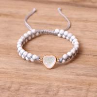 Gemstone Bracelets Howlite with Polyester Cord & Resin & Zinc Alloy Heart gold color plated Double Layer & for woman Length 7.1 Inch Sold By PC