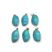 Bijoux Pendentifs en pierres gemmes, turquoise synthétique, avec laiton, feuille, Placage, DIY, plus de couleurs à choisir, 22x40mm, Vendu par PC