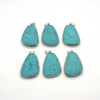 Gemstone Pendants Jewelry, Turquoise, with Brass, irregular, silver color plated, DIY, 22x44mm, Sold By PC