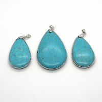 Gemstone Pendants Jewelry Turquoise with Brass Teardrop silver color plated DIY Sold By PC