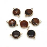 Gemstone Connector Mahogany Obsidian with Brass Round gold color plated DIY & faceted & 1/1 loop Sold By PC