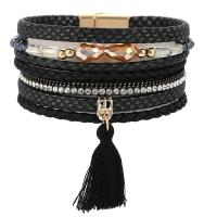 PU Leather Cord Bracelets, with Crystal & Tibetan Style, multilayer & for woman & with rhinestone, more colors for choice, 27mm,30mm, Length:Approx 7.68 Inch, Sold By PC