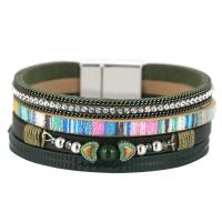 PU Leather Cord Bracelets with Zinc Alloy multilayer & for woman & with rhinestone 23mm Length Approx 7.68 Inch Sold By PC