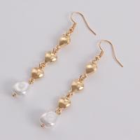 Zinc Alloy Drop Earrings with Plastic Pearl Heart gold color plated fashion jewelry & for woman golden nickel lead & cadmium free 70mm 10mm 15mm Sold By Pair