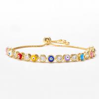 Evil Eye Jewelry Bracelet, Brass, gold color plated, Adjustable & micro pave cubic zirconia & for woman & enamel, more colors for choice, Sold By PC