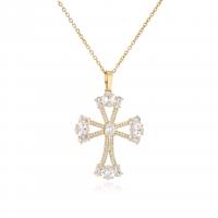 Cubic Zircon Micro Pave Brass Necklace Cross plated & micro pave cubic zirconia & for woman 450mm Sold By PC