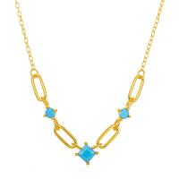 925 Sterling Silver Necklaces with turquoise gold color plated fashion jewelry & for woman gold 450mm Sold By PC