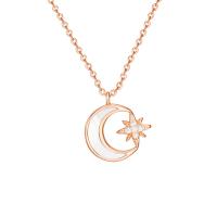 925 Sterling Silver Necklaces with Shell Moon and Star plated micro pave cubic zirconia & for woman Length Approx 17.7 Inch Sold By PC