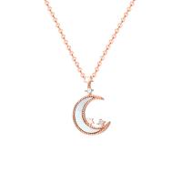 925 Sterling Silver Necklaces, with Shell, Moon and Star, plated, micro pave cubic zirconia & for woman, more colors for choice, 17.60x11mm, Length:Approx 17.7 Inch, Sold By PC