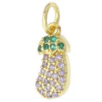 Cubic Zirconia Micro Pave Brass Pendant, Eggplant, real gold plated, micro pave cubic zirconia, gold, 5.50x13x3mm, Hole:Approx 3mm, Sold By PC