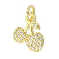 Cubic Zirconia Micro Pave Brass Pendant, Cherry, real gold plated, micro pave cubic zirconia, gold, 10x12x2mm, Hole:Approx 3mm, Sold By PC