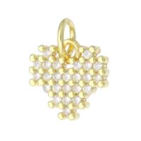 Cubic Zirconia Micro Pave Brass Pendant, Heart, real gold plated, micro pave cubic zirconia, gold, 10x10x2mm, Hole:Approx 3mm, Sold By PC