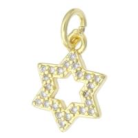 Cubic Zirconia Micro Pave Brass Pendant, Star, real gold plated, micro pave cubic zirconia & hollow, gold, 9x13x2mm, Hole:Approx 3mm, Sold By PC