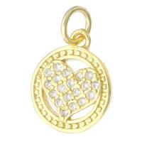 Cubic Zirconia Micro Pave Brass Pendant, real gold plated, micro pave cubic zirconia & hollow, gold, 11x13x2mm, Hole:Approx 3mm, Sold By PC