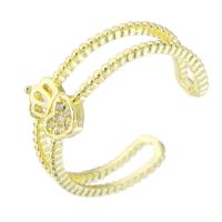 Cúbicos Circonia Micro Pave anillo de latón, metal, chapado en oro real, Ajustable & micro arcilla de zirconia cúbica & para mujer, dorado, tamaño:9, Vendido por UD