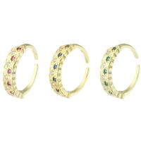 Cúbicos Circonia Micro Pave anillo de latón, metal, chapado en oro real, Ajustable & micro arcilla de zirconia cúbica & para mujer, más colores para la opción, tamaño:8.5, Vendido por UD