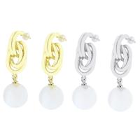 Brass Drop Earring, real gold plated, for woman & with plastic pearl, more colors for choice, 37mm, Sold By Pair