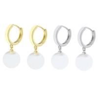 Huggie Hoop Drop Earring Brass real gold plated for woman & with plastic pearl 31mm Sold By Pair