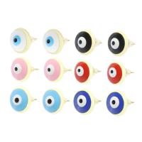 Evil Eye Earrings, Brass, real gold plated, for woman & enamel, more colors for choice, 10x10x14mm, Sold By Pair