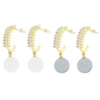 Befestiger Zirkonia Messing Ohrring, mit Kunststoff Perlen, vergoldet, Micro pave Zirkonia & für Frau, keine, 36mm, verkauft von Paar