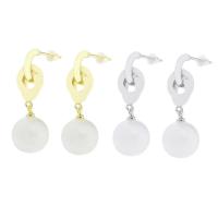 Brass Drop Earring, with Plastic Pearl, real gold plated, fashion jewelry & for woman, more colors for choice, 34mm, Sold By Pair