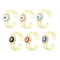 Evil Eye Jewelry Finger Ring Brass real gold plated Adjustable & micro pave cubic zirconia & for woman & enamel & hollow Sold By PC