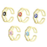 Evil Eye Biżuteria Ring Finger, Mosiądz, Platerowane prawdziwym złotem, Regulowane & mikro utorować cyrkonia & dla kobiety & emalia & pusty, dostępnych więcej kolorów, sprzedane przez PC
