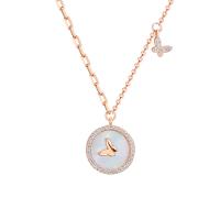 925 Sterling Silver Necklaces, with Shell, rose gold color plated, micro pave cubic zirconia & for woman, rose gold color, 15.60x13.60mm, Length:43 cm, Sold By PC
