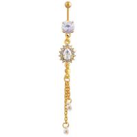 Stainless Steel Belly Ring Zinc Alloy with 316L Stainless Steel gold color plated with rhinestone 110mm Sold By Lot