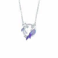 Cubic Zircon Micro Pave 925 Sterling Silver Necklace with 1.96 inch extender chain platinum color plated Hand-Painted Enamel Glaze & micro pave cubic zirconia & for woman & hollow purple Length Approx 15.75 Inch Sold By PC
