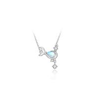 Cubic Zircon Micro Pave 925 Sterling Silver Necklace with Moonstone with 1.96 inch extender chain Whale platinum color plated micro pave cubic zirconia & for woman Length Approx 15.75 Inch Sold By PC